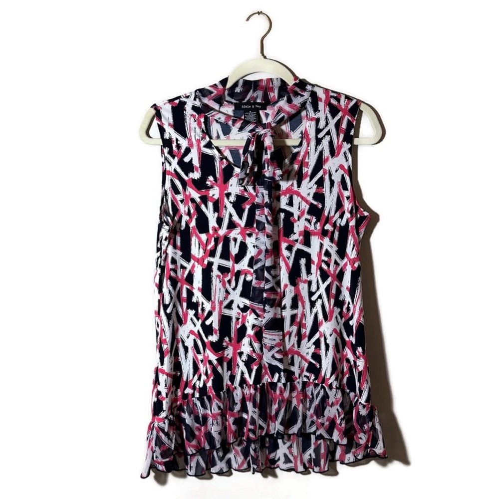 Adele & May Multicolor Sleeveless Blouse with Bow at Neck And Ruffle Size Small